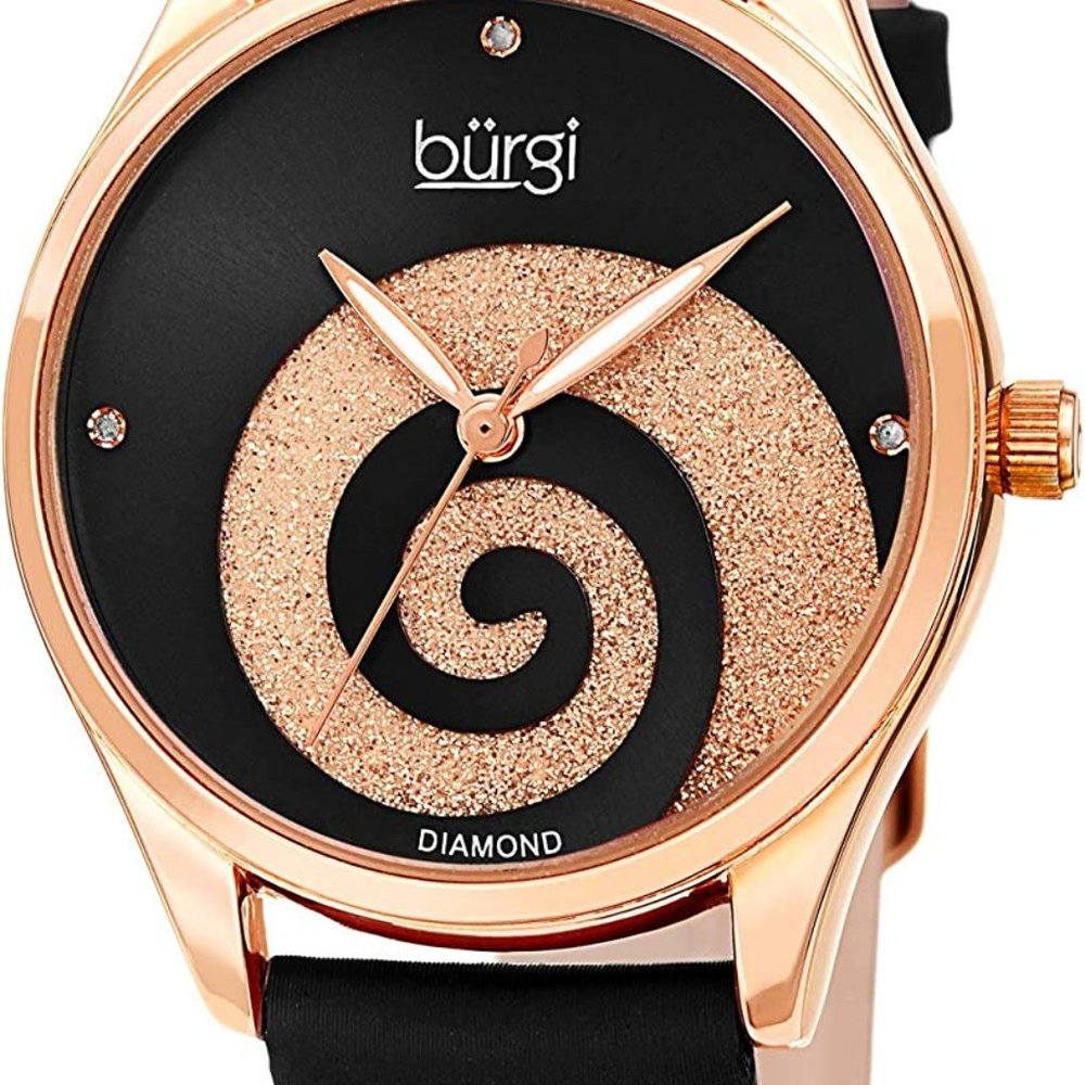 Burgi BUR201SSBK Made with Swarovski Diamond Watch Black Leather NEW $325